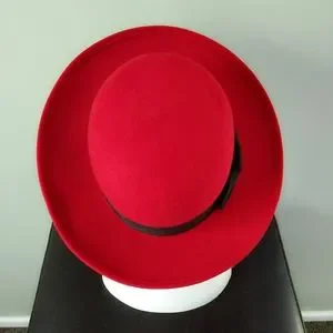 Vintage 1970s Red Wool Black Grosgrain Wide Ribbon Fedora Hat Feather Fedora/Trilby Vintage Hats for Women for sale | eBay main image 3